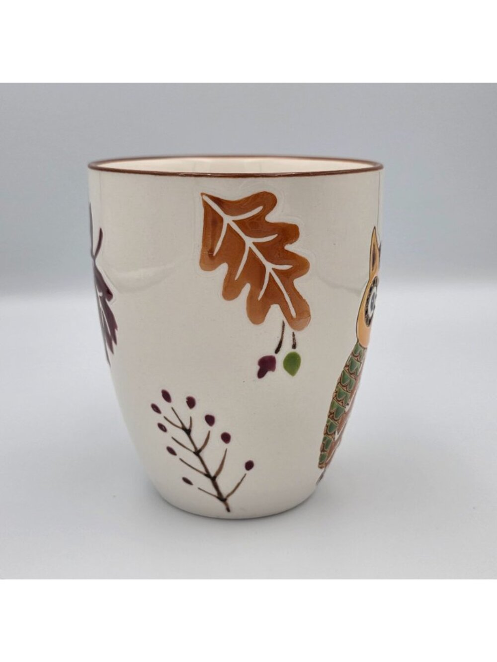 Owl-Themed Ceramic Mug Brown Handle Colorful Designs 16oz - Picture 3 of 7